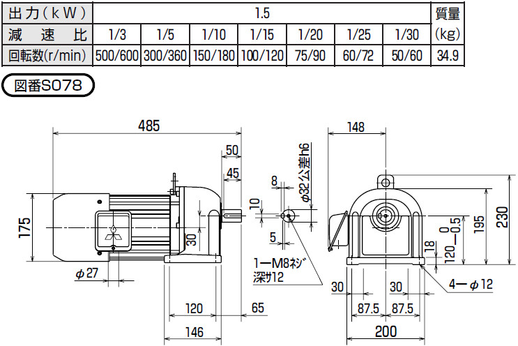 [要見積]三菱電機(FA) GM-SHY-RR 0.2KW 4P 200 三菱ギヤードモータ ギヤードモータ直交軸三相(中荷重用) 脚取付形... - 5