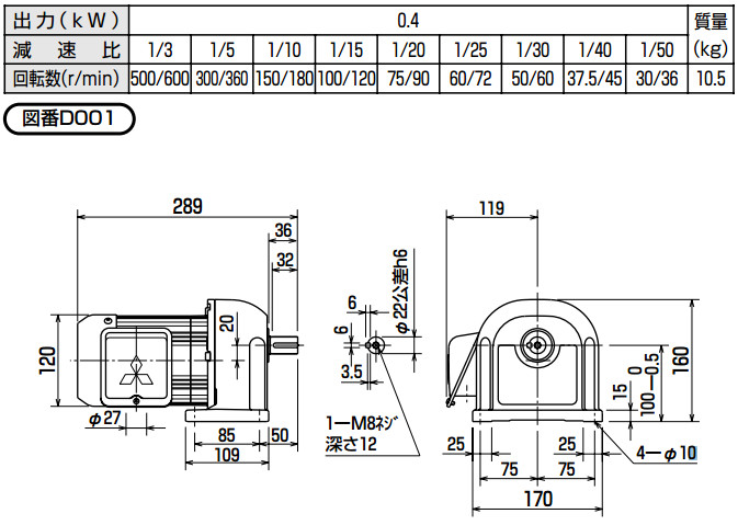 Mitsubishi Geared motor GM-D 0.4KW